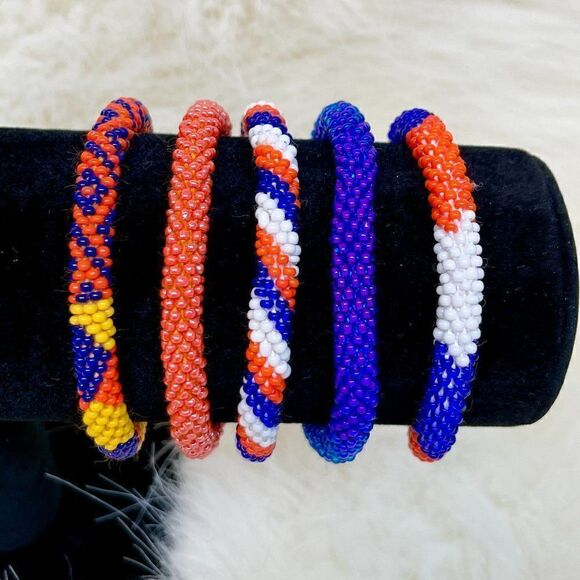 HAND CRAFTED in Nepal Beaded Bracelets (set of 5) PURPOR1 - Picture 1 of 5